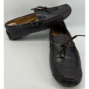 Cole Haan Gunnison II Croc Print Brown Leather Driving Shoes‎ Men's Size 10D